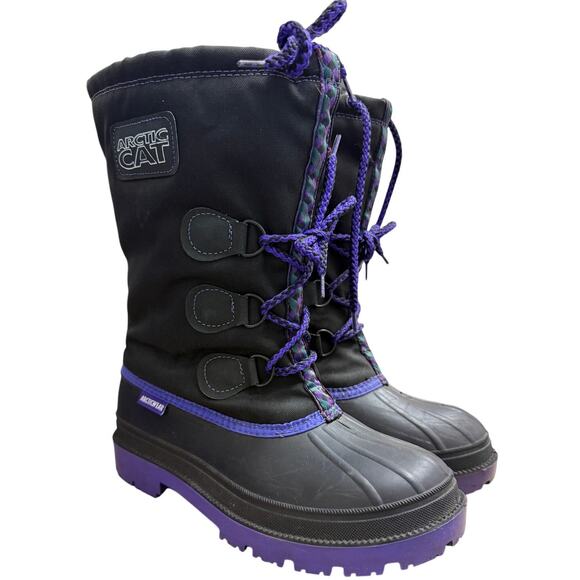 VTG Arctic Cat Womens 7 Snowmobile Boots Black & Purple-Insulated Good Condition - Picture 1 of 7